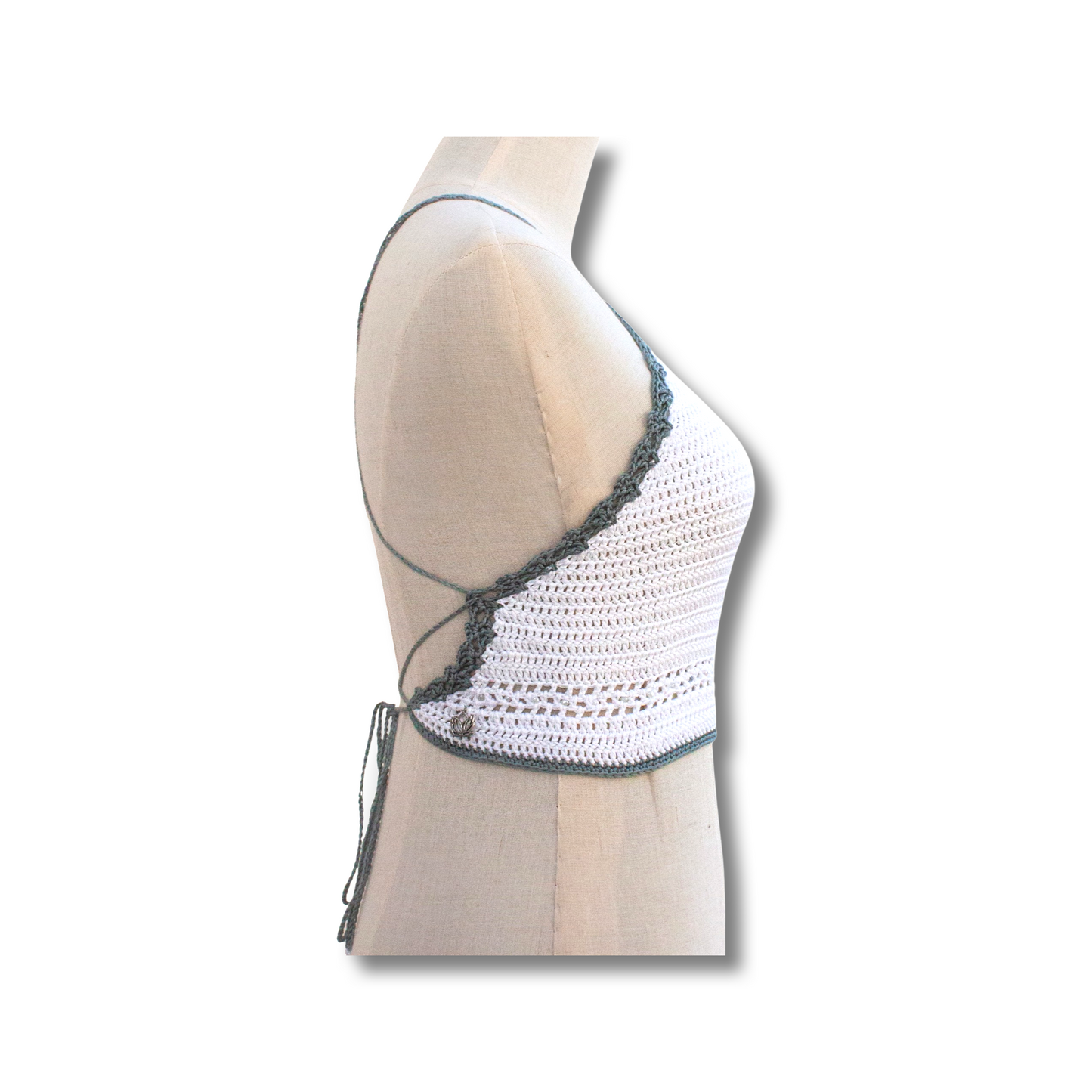 Crochet Crop Top (White & Grey)